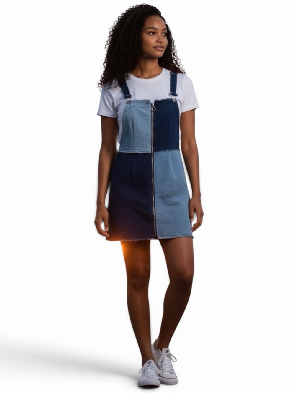 Rue 21 Patchwork Two-Tone Denim Zip Front Mini Dress - Blue Size Large